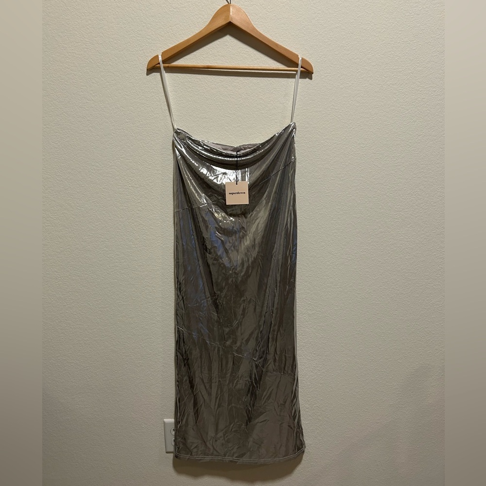 Superdown Shimmering Silver Metallic  Strapless Mini Dress